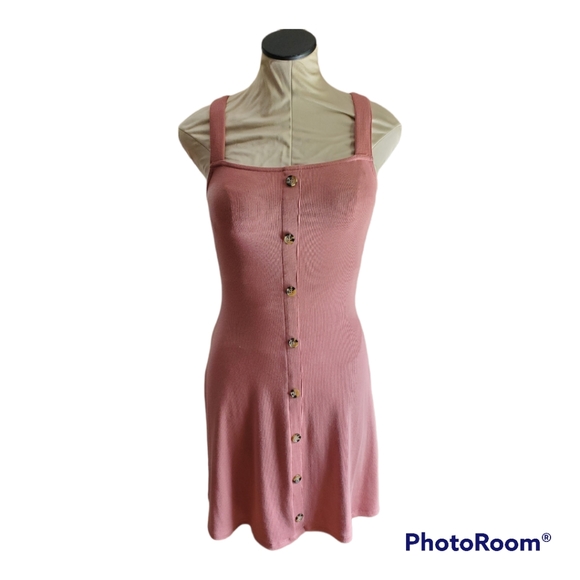 River Island Pink Cami Ribbed Button Front Mini Dress US Size 10 - Picture 2 of 6